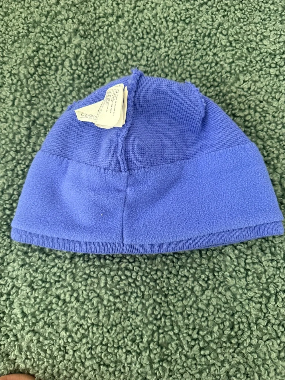 The North Face Kids Purple Knit Beanie with Yellow Logo and Pink Stripes